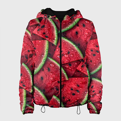 Женская куртка Сочная текстура из долек арбуза / 3D-Черный – фото 1