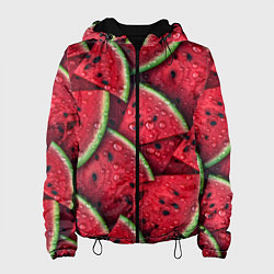 Куртка с капюшоном женская Сочная текстура из долек арбуза, цвет: 3D-черный