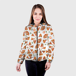 Куртка с капюшоном женская Кусочки пиццы - паттерн на белом, цвет: 3D-черный — фото 2