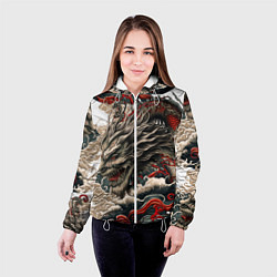 Куртка с капюшоном женская Тату дракона в стиле Ирезуми, цвет: 3D-белый — фото 2