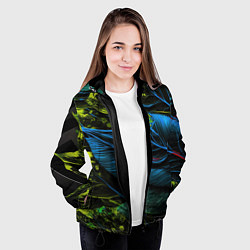 Куртка с капюшоном женская Синий лист абстракция, цвет: 3D-черный — фото 2