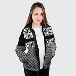 Куртка с капюшоном женская Черно-белый лоскутный узор-пэчворк, цвет: 3D-черный — фото 2