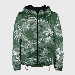 Куртка с капюшоном женская Татуировка дракона на зеленом фоне, цвет: 3D-черный