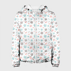 Куртка с капюшоном женская Влюбленные коты с сердцами паттерн, цвет: 3D-белый