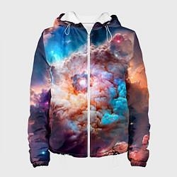 Куртка с капюшоном женская Небула в космосе в голубо-розовых тонах - нейронна, цвет: 3D-белый