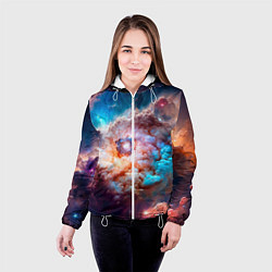 Куртка с капюшоном женская Небула в космосе в голубо-розовых тонах - нейронна, цвет: 3D-белый — фото 2