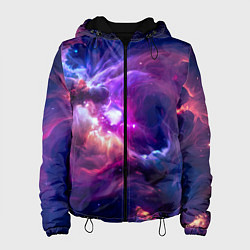 Куртка с капюшоном женская Небула в космосе в фиолетовых тонах - нейронная се, цвет: 3D-черный