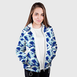 Куртка с капюшоном женская Японские синие волны, цвет: 3D-белый — фото 2