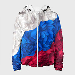 Куртка с капюшоном женская Флаг России из цветов, цвет: 3D-белый
