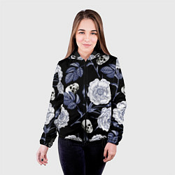 Куртка с капюшоном женская Черепа с розами, цвет: 3D-черный — фото 2