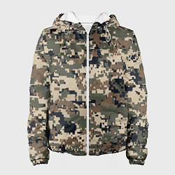 Куртка с капюшоном женская Коричнево - черный камуфляж, цвет: 3D-белый