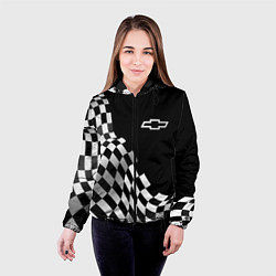 Куртка с капюшоном женская Chevrolet racing flag, цвет: 3D-черный — фото 2