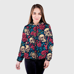 Куртка с капюшоном женская Черепа и красные розы, цвет: 3D-черный — фото 2