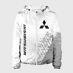 Куртка с капюшоном женская Mitsubishi speed на светлом фоне со следами шин: н, цвет: 3D-белый