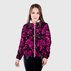 Куртка с капюшоном женская Красно розовые конфетти на черном, цвет: 3D-белый — фото 2