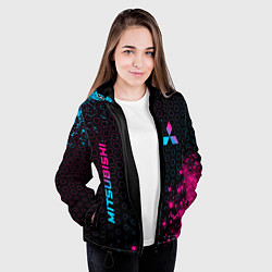 Куртка с капюшоном женская Mitsubishi - neon gradient: надпись, символ, цвет: 3D-черный — фото 2