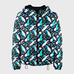 Куртка с капюшоном женская Листопад в синих тонах, цвет: 3D-черный