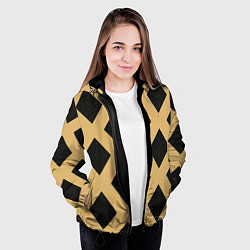 Куртка с капюшоном женская Черно-желтый узор геометрические ромбы, цвет: 3D-черный — фото 2