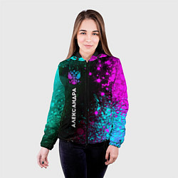 Куртка с капюшоном женская Александра и неоновый герб России: по-вертикали, цвет: 3D-черный — фото 2