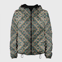Куртка с капюшоном женская Зелено-золотые ромбы, цвет: 3D-черный
