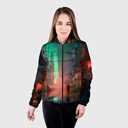 Куртка с капюшоном женская Кибер город будущего, цвет: 3D-черный — фото 2
