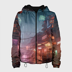 Куртка с капюшоном женская Киберпанк город будущего, цвет: 3D-черный