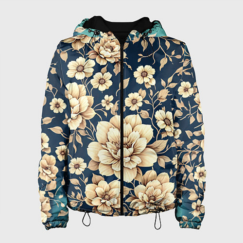 Женская куртка Золотые цветы узор / 3D-Черный – фото 1