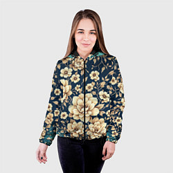 Куртка с капюшоном женская Золотые цветы узор, цвет: 3D-черный — фото 2