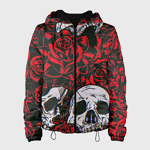Женская куртка Красные розы и черепа / 3D-Черный – фото 1