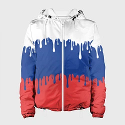 Куртка с капюшоном женская Флаг России - потёки, цвет: 3D-белый