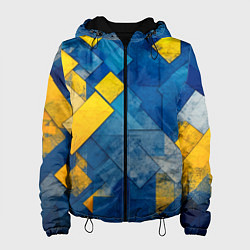 Куртка с капюшоном женская Синяя и жёлтая геометрия, цвет: 3D-черный