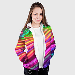 Куртка с капюшоном женская Неоновые радужные волны, цвет: 3D-белый — фото 2