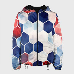 Куртка с капюшоном женская Плиты белые синие красные, цвет: 3D-черный