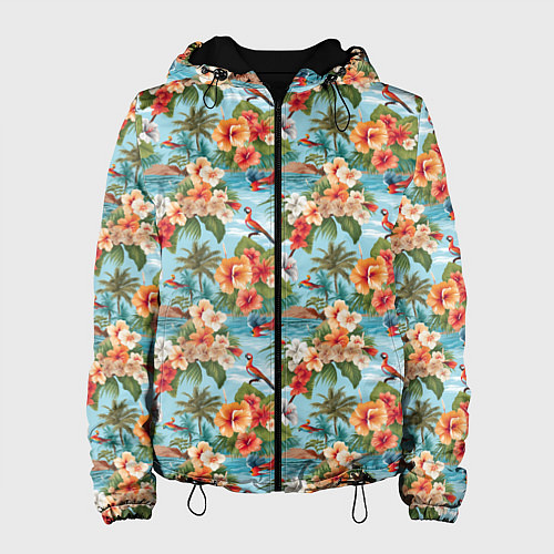Женская куртка Гавайские цветы паттерн / 3D-Черный – фото 1