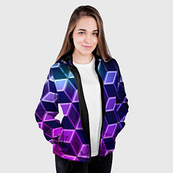 Куртка с капюшоном женская Неоновые кубы иллюзия, цвет: 3D-черный — фото 2