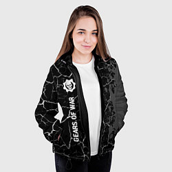 Куртка с капюшоном женская Gears of War glitch на темном фоне: по-вертикали, цвет: 3D-черный — фото 2