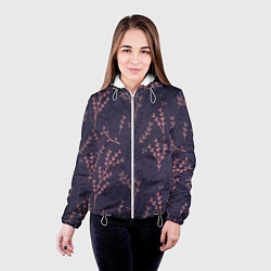 Куртка с капюшоном женская Розовые веточки, цвет: 3D-белый — фото 2