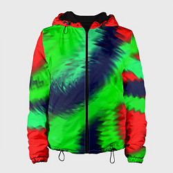 Куртка с капюшоном женская Красно-зеленый абстрактный узор, цвет: 3D-черный