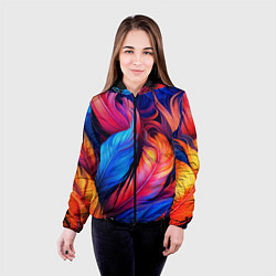 Куртка с капюшоном женская Экзотические перья, цвет: 3D-черный — фото 2