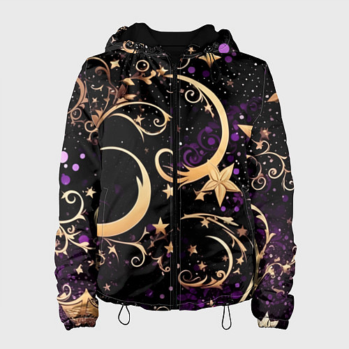 Женская куртка Чёрный паттерн со звёздами и лунами / 3D-Черный – фото 1