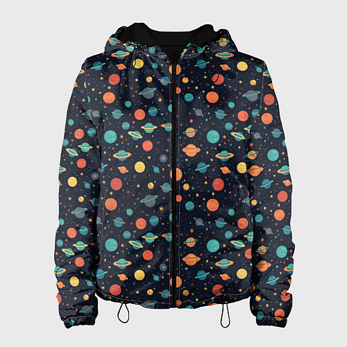 Женская куртка Темный космос с планетами паттерн / 3D-Черный – фото 1