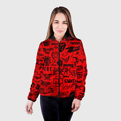 Куртка с капюшоном женская Лучшие рок группы на красном, цвет: 3D-черный — фото 2