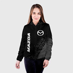 Куртка с капюшоном женская Mazda speed на темном фоне со следами шин: надпись, цвет: 3D-черный — фото 2
