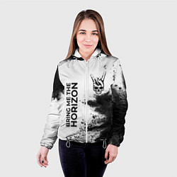 Куртка с капюшоном женская Bring Me the Horizon и рок символ на светлом фоне, цвет: 3D-белый — фото 2