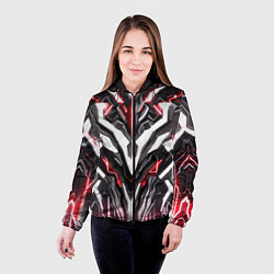 Куртка с капюшоном женская Неоновая кибер броня красная, цвет: 3D-черный — фото 2