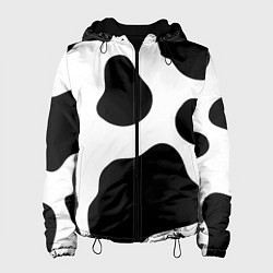 Куртка с капюшоном женская Принт - пятна коровы, цвет: 3D-черный