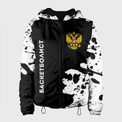 Куртка с капюшоном женская Баскетболист из России и герб РФ: надпись, символ, цвет: 3D-черный