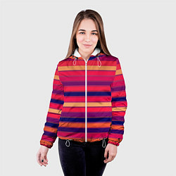 Куртка с капюшоном женская Полосатый ярко-красный, цвет: 3D-белый — фото 2