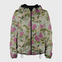 Куртка с капюшоном женская Мухоловки и сирень, цвет: 3D-черный