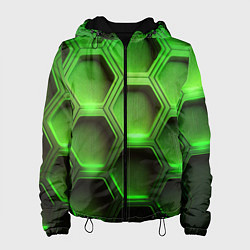 Куртка с капюшоном женская Объемные зеленые соты, цвет: 3D-черный
